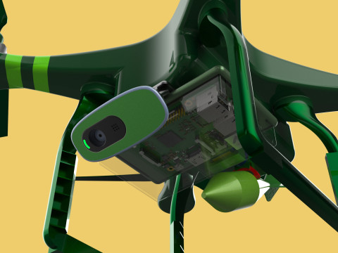 MILITARY UAV DRONE QUADCOPTER MISSILE TORPEDO AIR BOMB COMBAT 3D Model