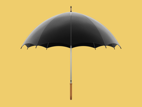 AUTO OPEN BLACK UMBRELLA FOLDABLE CLASSIC WOODEN J STICK HANDLE 3D Model