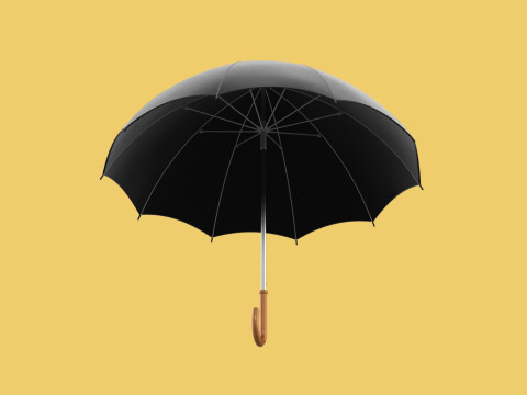 AUTO OPEN BLACK UMBRELLA FOLDABLE CLASSIC WOODEN J STICK HANDLE 3D Model