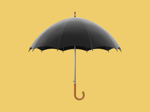 AUTO OPEN BLACK UMBRELLA FOLDABLE CLASSIC WOODEN J STICK HANDLE 3D Model