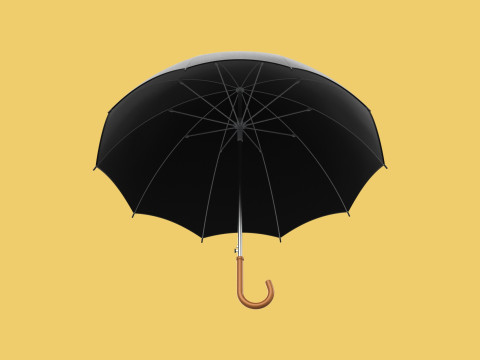 AUTO OPEN BLACK UMBRELLA FOLDABLE CLASSIC WOODEN J STICK HANDLE 3D Model