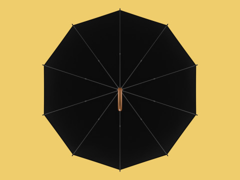 AUTO OPEN BLACK UMBRELLA FOLDABLE CLASSIC WOODEN J STICK HANDLE 3D Model