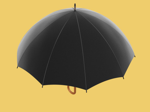 AUTO OPEN BLACK UMBRELLA FOLDABLE CLASSIC WOODEN J STICK HANDLE 3D Model