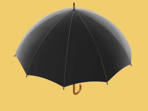 AUTO OPEN BLACK UMBRELLA FOLDABLE CLASSIC WOODEN J STICK HANDLE 3D Model