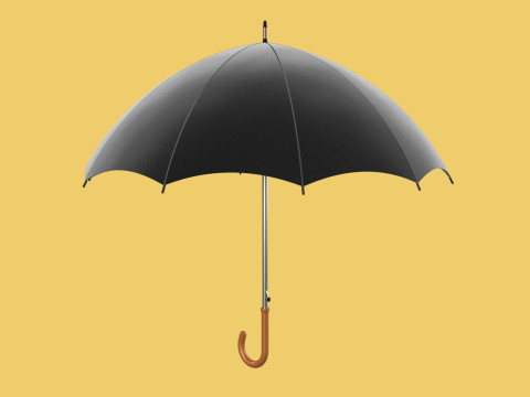 AUTO OPEN BLACK UMBRELLA FOLDABLE CLASSIC WOODEN J STICK HANDLE 3D Model