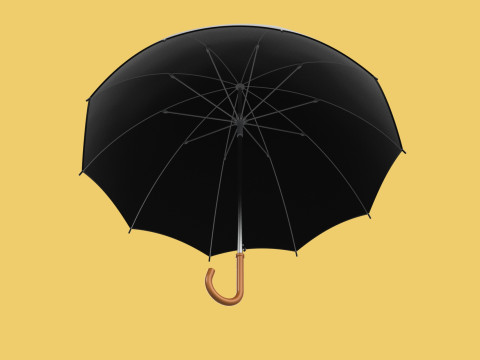 AUTO OPEN BLACK UMBRELLA FOLDABLE CLASSIC WOODEN J STICK HANDLE 3D Model