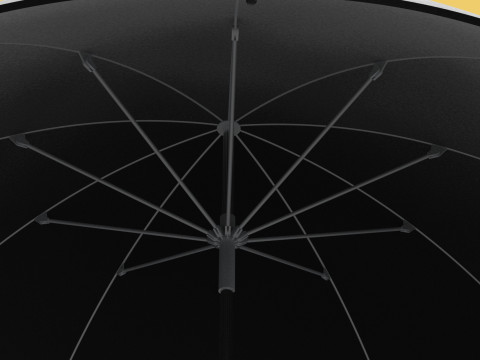 AUTO OPEN BLACK UMBRELLA FOLDABLE CLASSIC WOODEN J STICK HANDLE 3D Model