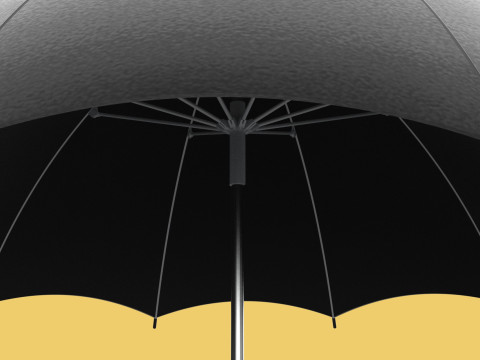 AUTO OPEN BLACK UMBRELLA FOLDABLE CLASSIC WOODEN J STICK HANDLE 3D Model