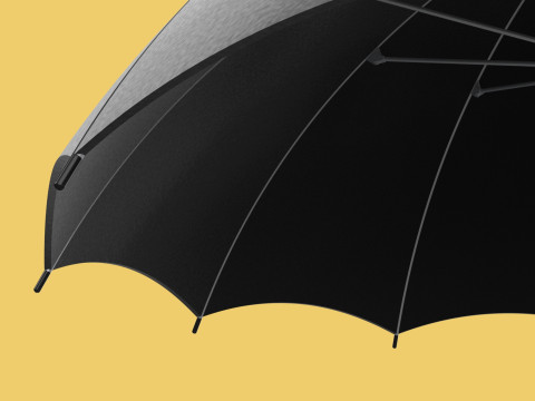 AUTO OPEN BLACK UMBRELLA FOLDABLE CLASSIC WOODEN J STICK HANDLE 3D Model