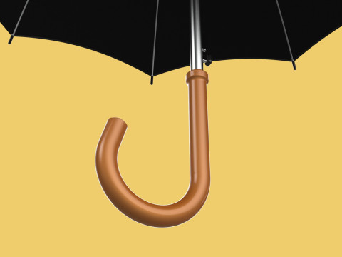 AUTO OPEN BLACK UMBRELLA FOLDABLE CLASSIC WOODEN J STICK HANDLE 3D Model