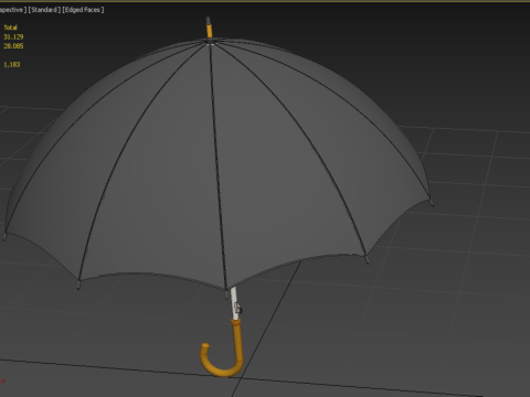 AUTO OPEN BLACK UMBRELLA FOLDABLE CLASSIC WOODEN J STICK HANDLE 3D Model