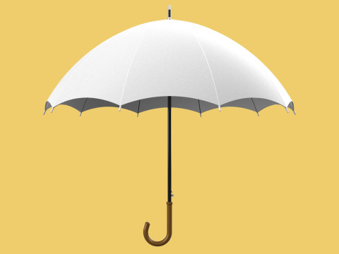 PLAIN WHITE WEDDING UMBRELLA FOLD CLASSIC WOODEN J STICK HANDLE 3D Модель