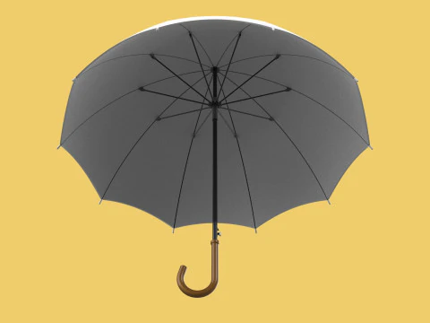 PLAIN WHITE WEDDING UMBRELLA FOLD CLASSIC WOODEN J STICK HANDLE 3D Model