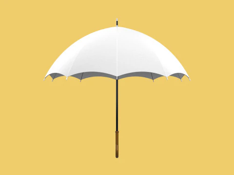 PLAIN WHITE WEDDING UMBRELLA FOLD CLASSIC WOODEN J STICK HANDLE 3D Model