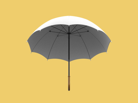 PLAIN WHITE WEDDING UMBRELLA FOLD CLASSIC WOODEN J STICK HANDLE 3D 모델