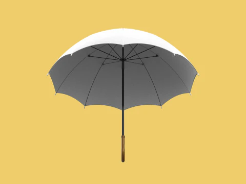 PLAIN WHITE WEDDING UMBRELLA FOLD CLASSIC WOODEN J STICK HANDLE 3D Model