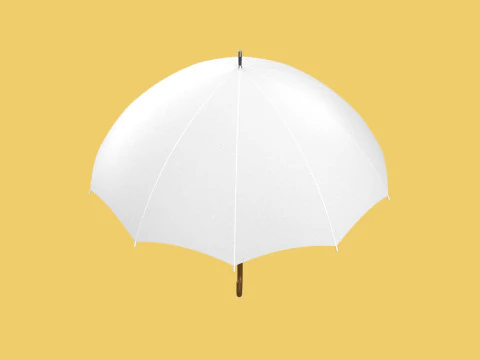 PLAIN WHITE WEDDING UMBRELLA FOLD CLASSIC WOODEN J STICK HANDLE 3D Model