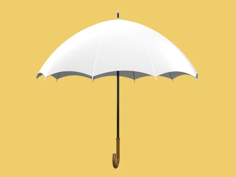 PLAIN WHITE WEDDING UMBRELLA FOLD CLASSIC WOODEN J STICK HANDLE 3D Model