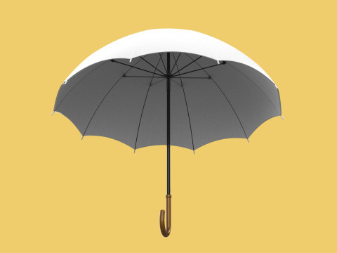 PLAIN WHITE WEDDING UMBRELLA FOLD CLASSIC WOODEN J STICK HANDLE 3D 모델