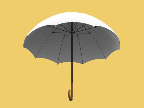 PLAIN WHITE WEDDING UMBRELLA FOLD CLASSIC WOODEN J STICK HANDLE 3D Model