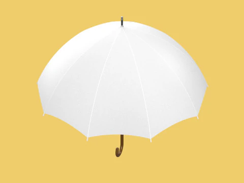 PLAIN WHITE WEDDING UMBRELLA FOLD CLASSIC WOODEN J STICK HANDLE 3D Model
