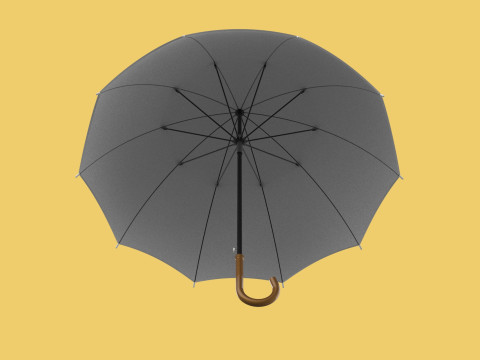 PLAIN WHITE WEDDING UMBRELLA FOLD CLASSIC WOODEN J STICK HANDLE 3D 모델