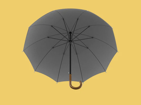 PLAIN WHITE WEDDING UMBRELLA FOLD CLASSIC WOODEN J STICK HANDLE 3D Model
