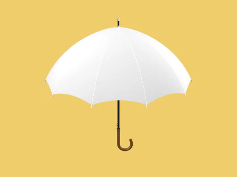 PLAIN WHITE WEDDING UMBRELLA FOLD CLASSIC WOODEN J STICK HANDLE 3D Model