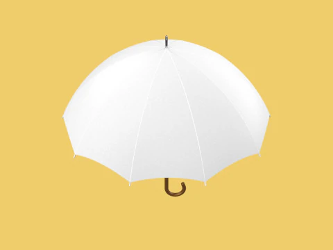 PLAIN WHITE WEDDING UMBRELLA FOLD CLASSIC WOODEN J STICK HANDLE 3D Model