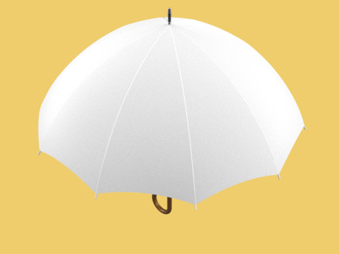 PLAIN WHITE WEDDING UMBRELLA FOLD CLASSIC WOODEN J STICK HANDLE 3D 모델