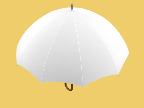 PLAIN WHITE WEDDING UMBRELLA FOLD CLASSIC WOODEN J STICK HANDLE 3D Model