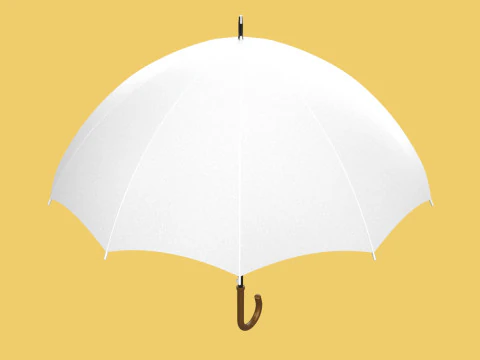 PLAIN WHITE WEDDING UMBRELLA FOLD CLASSIC WOODEN J STICK HANDLE 3D Model