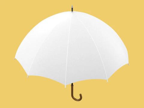 PLAIN WHITE WEDDING UMBRELLA FOLD CLASSIC WOODEN J STICK HANDLE 3D Model