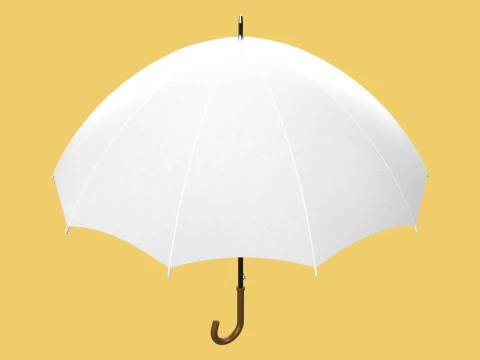 PLAIN WHITE WEDDING UMBRELLA FOLD CLASSIC WOODEN J STICK HANDLE 3D Model