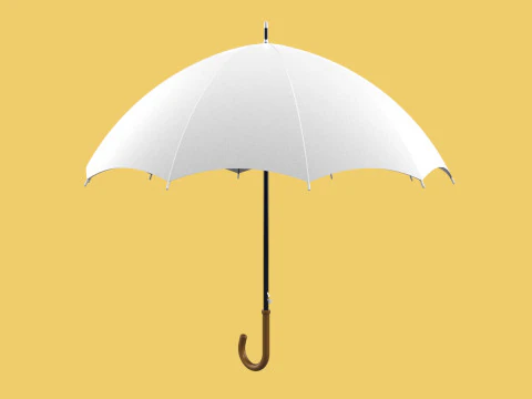 PLAIN WHITE WEDDING UMBRELLA FOLD CLASSIC WOODEN J STICK HANDLE 3D Model
