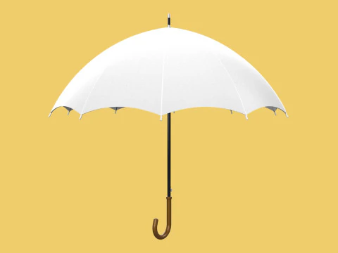 PLAIN WHITE WEDDING UMBRELLA FOLD CLASSIC WOODEN J STICK HANDLE 3D Model