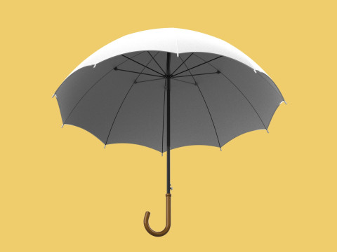 PLAIN WHITE WEDDING UMBRELLA FOLD CLASSIC WOODEN J STICK HANDLE 3D 모델