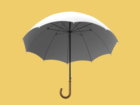 PLAIN WHITE WEDDING UMBRELLA FOLD CLASSIC WOODEN J STICK HANDLE 3D Model