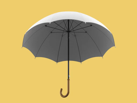 PLAIN WHITE WEDDING UMBRELLA FOLD CLASSIC WOODEN J STICK HANDLE 3D Model