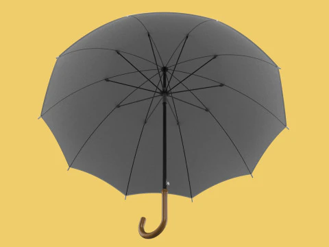 PLAIN WHITE WEDDING UMBRELLA FOLD CLASSIC WOODEN J STICK HANDLE 3D Model