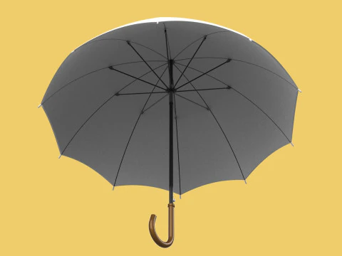 PLAIN WHITE WEDDING UMBRELLA FOLD CLASSIC WOODEN J STICK HANDLE 3D Model