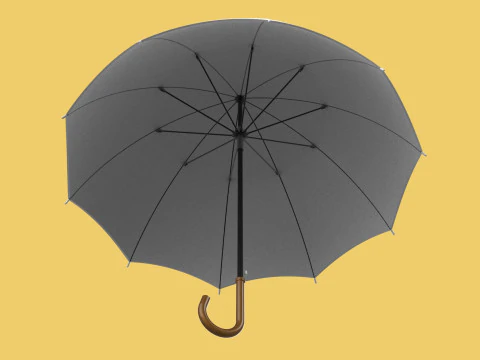 PLAIN WHITE WEDDING UMBRELLA FOLD CLASSIC WOODEN J STICK HANDLE 3D Model