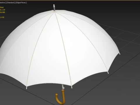 PLAIN WHITE WEDDING UMBRELLA FOLD CLASSIC WOODEN J STICK HANDLE 3D Model