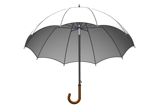PLAIN WHITE WEDDING UMBRELLA FOLD CLASSIC WOODEN J STICK HANDLE 3D Model