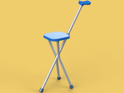PORTABLE CANE STICK CHAIR WALKING SEAT STOOL POLE CRUTCH FOLDING Modelo 3D