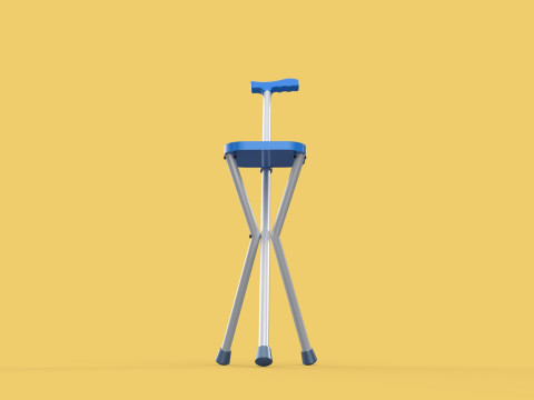 PORTABLE CANE STICK CHAIR WALKING SEAT STOOL POLE CRUTCH FOLDING Modèle 3D