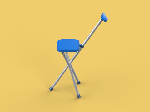 PORTABLE CANE STICK CHAIR WALKING SEAT STOOL POLE CRUTCH FOLDING Modèle 3D
