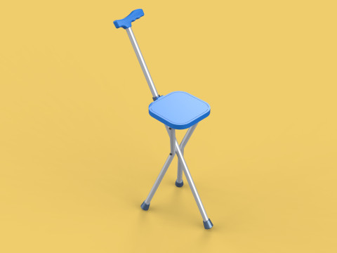 PORTABLE CANE STICK CHAIR WALKING SEAT STOOL POLE CRUTCH FOLDING Modèle 3D