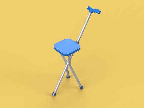 PORTABLE CANE STICK CHAIR WALKING SEAT STOOL POLE CRUTCH FOLDING Modèle 3D