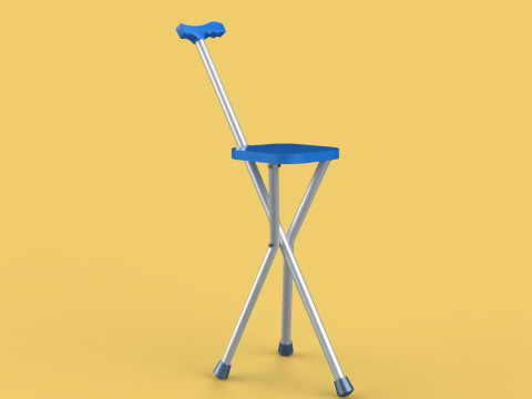PORTABLE CANE STICK CHAIR WALKING SEAT STOOL POLE CRUTCH FOLDING Modèle 3D